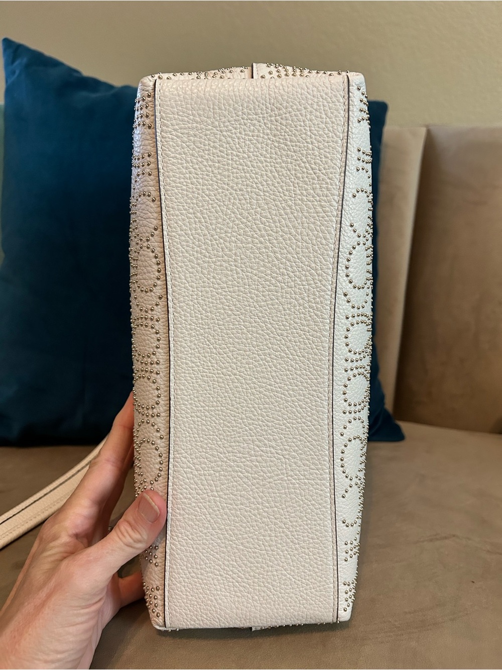 COACH Laurel Shoulder Bag with Signature C Gold Rivets Pattern in Chalk - Picture 12 of 12